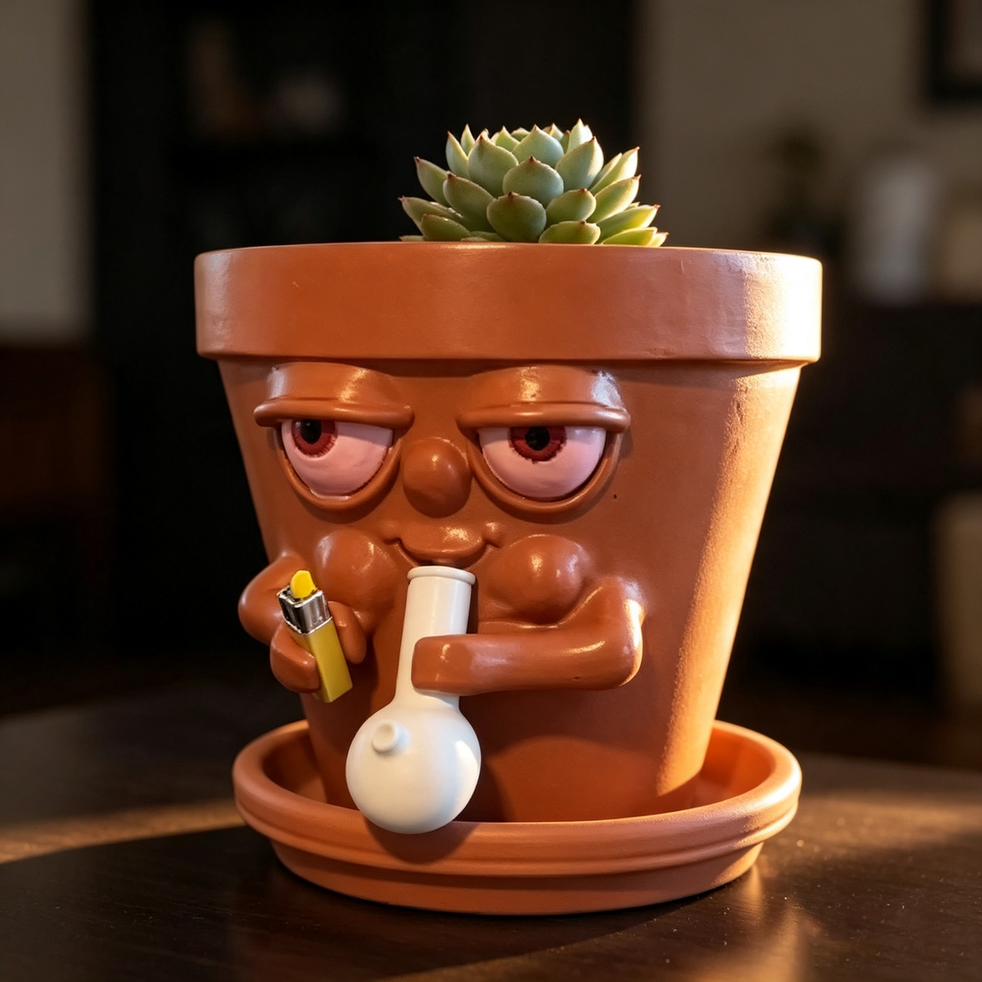 Funny Stoner‑Face Resin Flower Pot