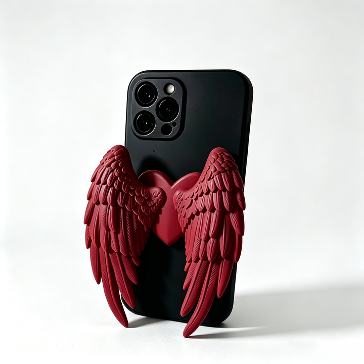 Heart-shaped angel wings phone stand
