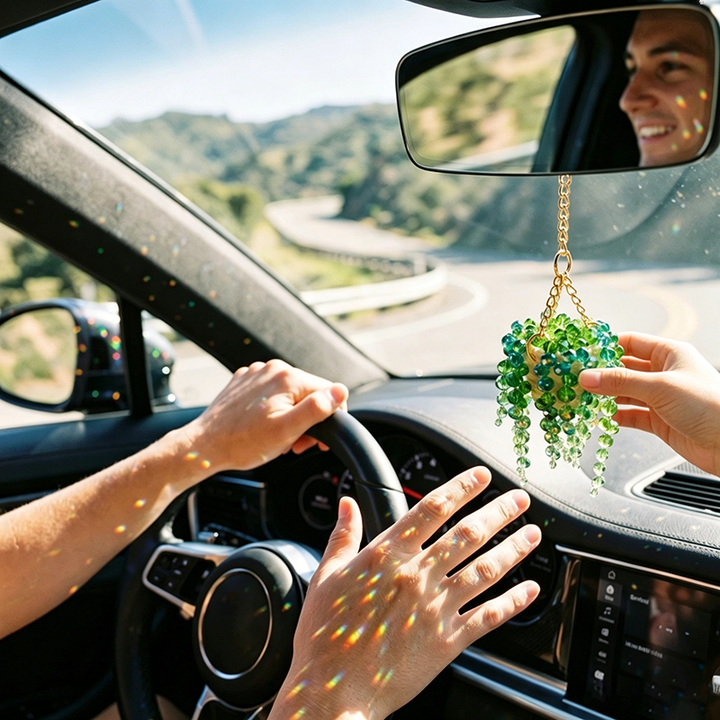 Beaded Crystal Succulent Car Decoration