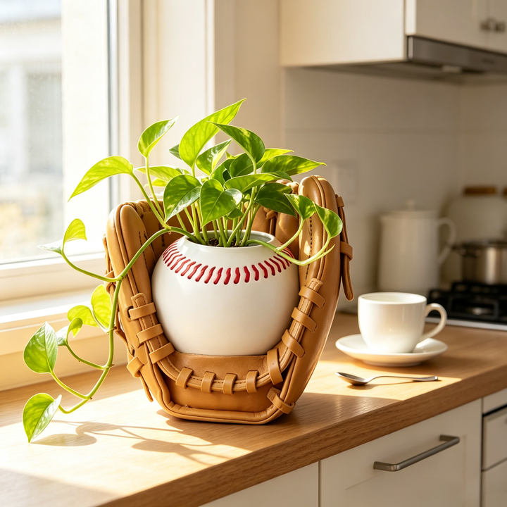 Baseball glove flower pot