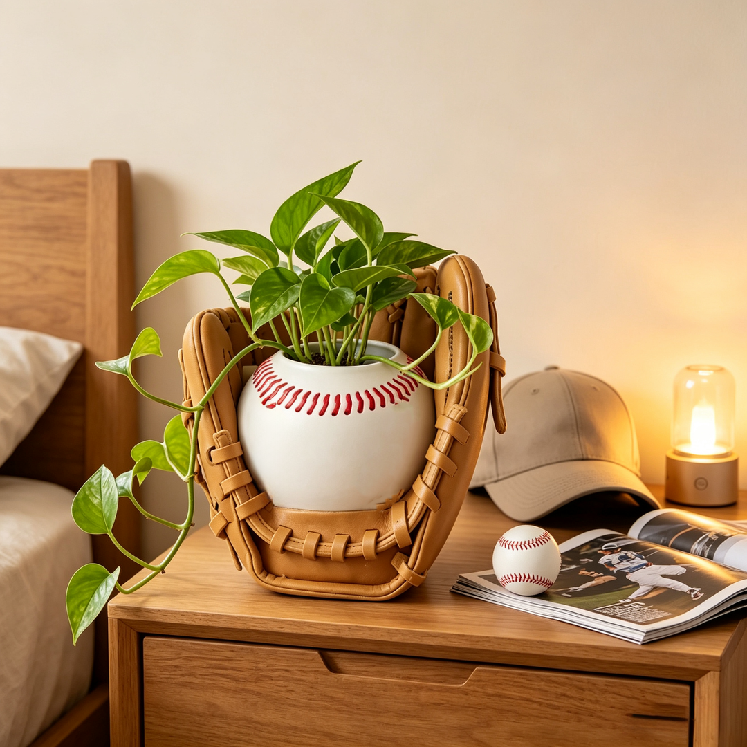 Baseball glove flower pot