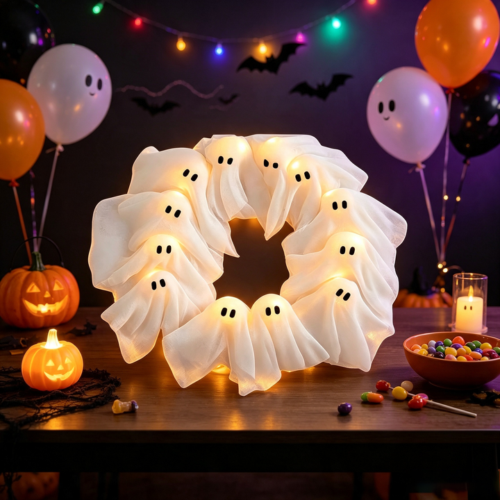 Halloween Ghost Glowing Wreath Door Decoration