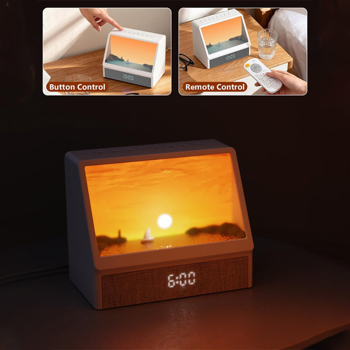 Simulated sunrise wake-up light alarm clock