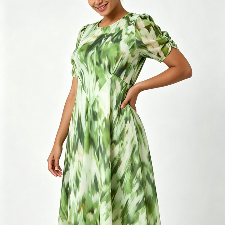 Playful Ruched Floral Stretch Dress