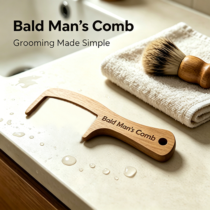 Wooden grooming brush for bald men