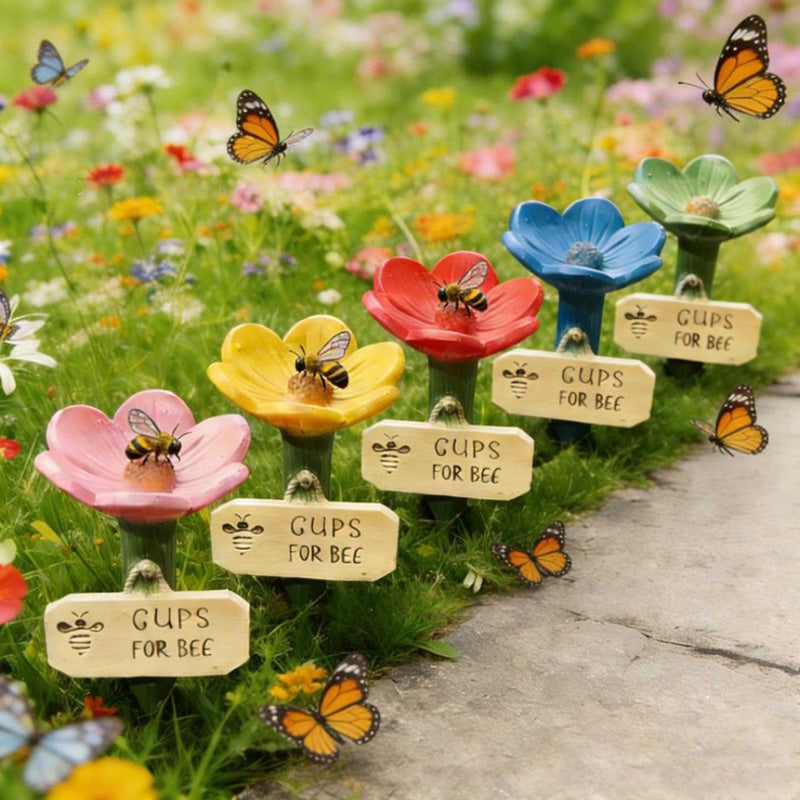 Resin Bee Watering Station with Flower Design Bee Pollinator Feeder Drinking Cup