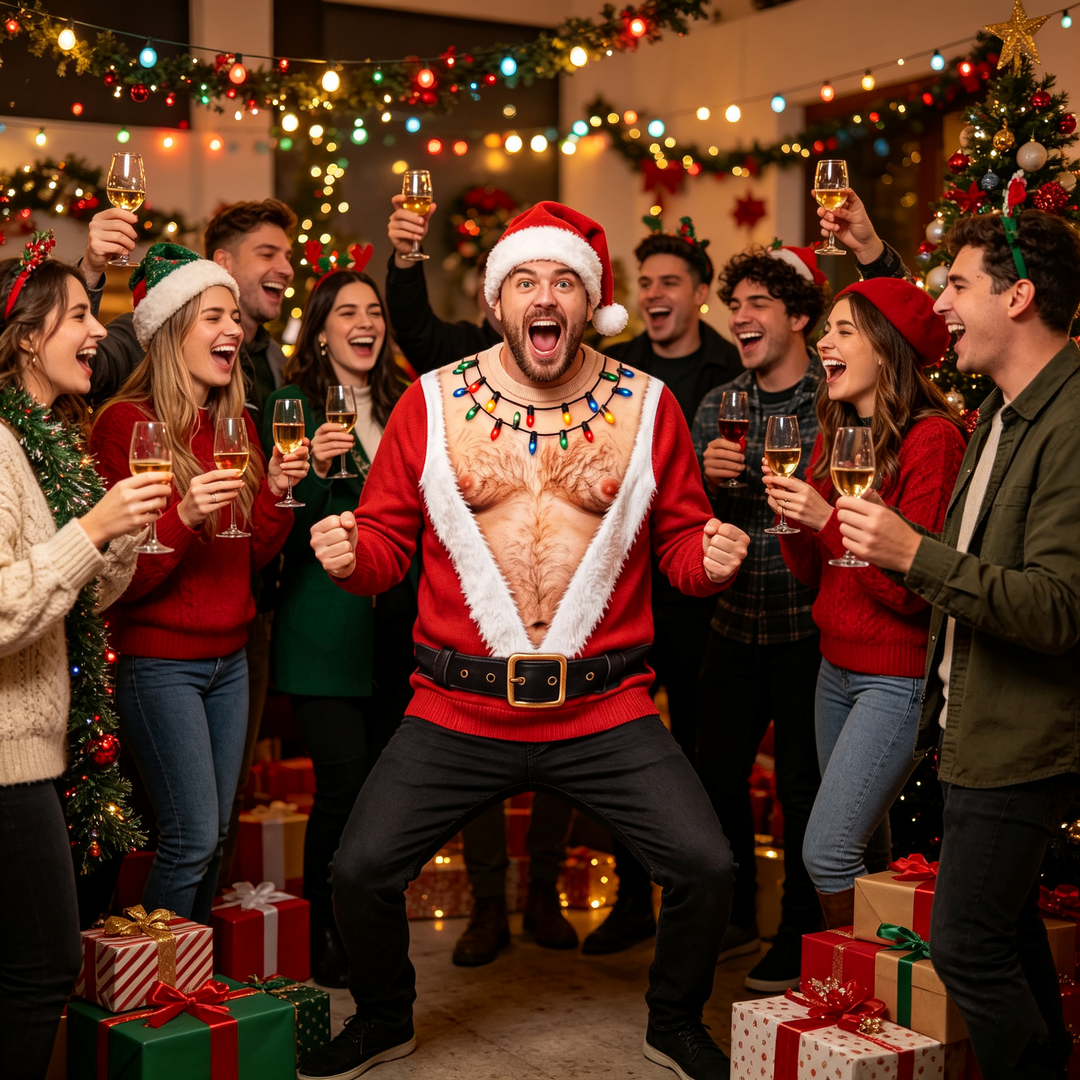 Santa Claus with exposed breasts and long sleeves