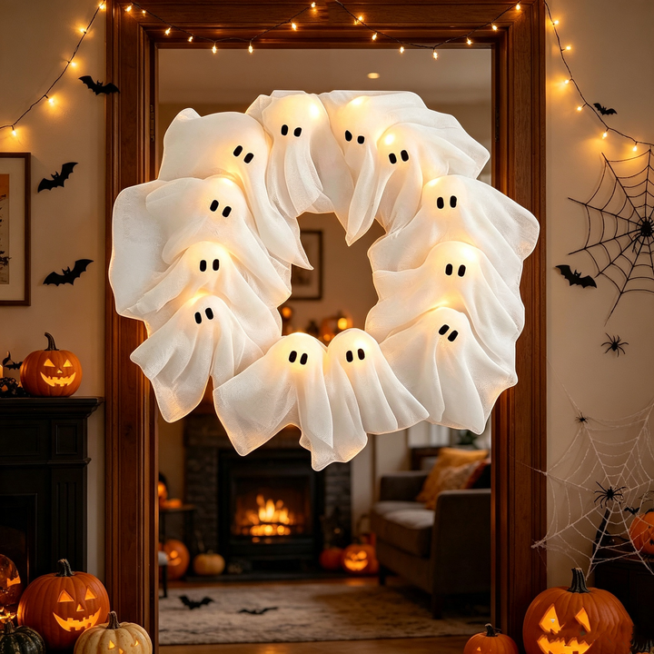 Halloween Ghost Glowing Wreath Door Decoration