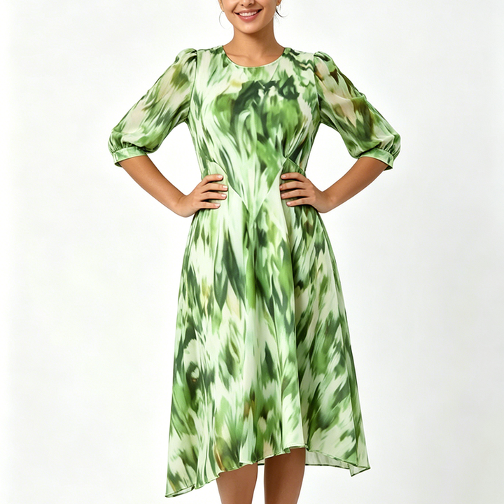 Playful Ruched Floral Stretch Dress