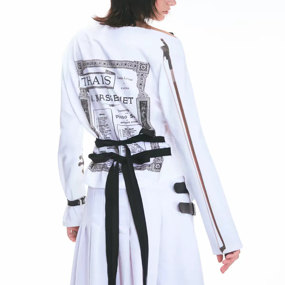 Music Violin Graphic Off Shoulder Top