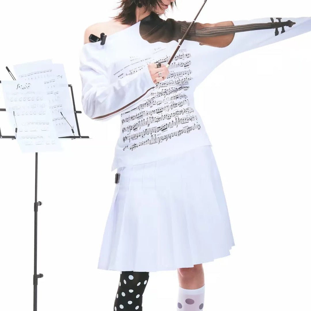 Music Violin Graphic Off Shoulder Top