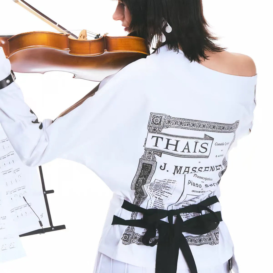 Music Violin Graphic Off Shoulder Top