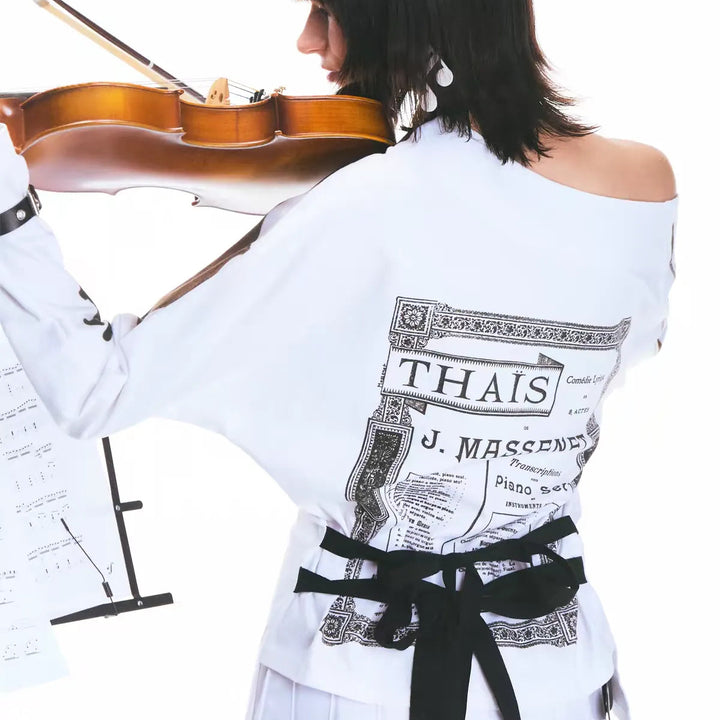 Music Violin Graphic Off Shoulder Top