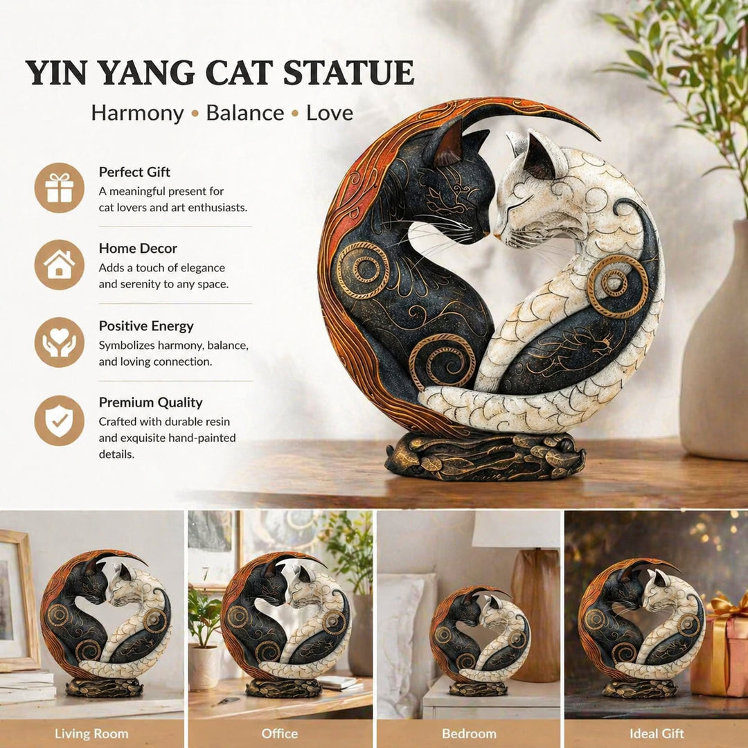 Black and White Cat Yin-Yang Art Desktop Ornament