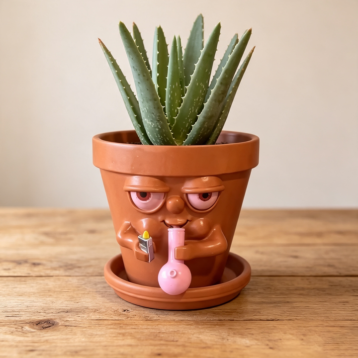 Funny Stoner‑Face Resin Flower Pot