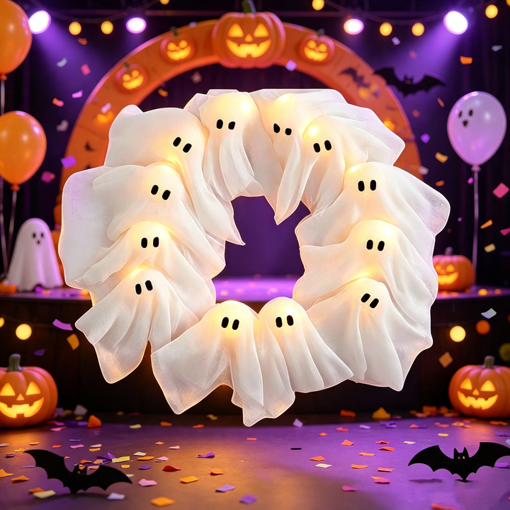 Halloween Ghost Glowing Wreath Door Decoration