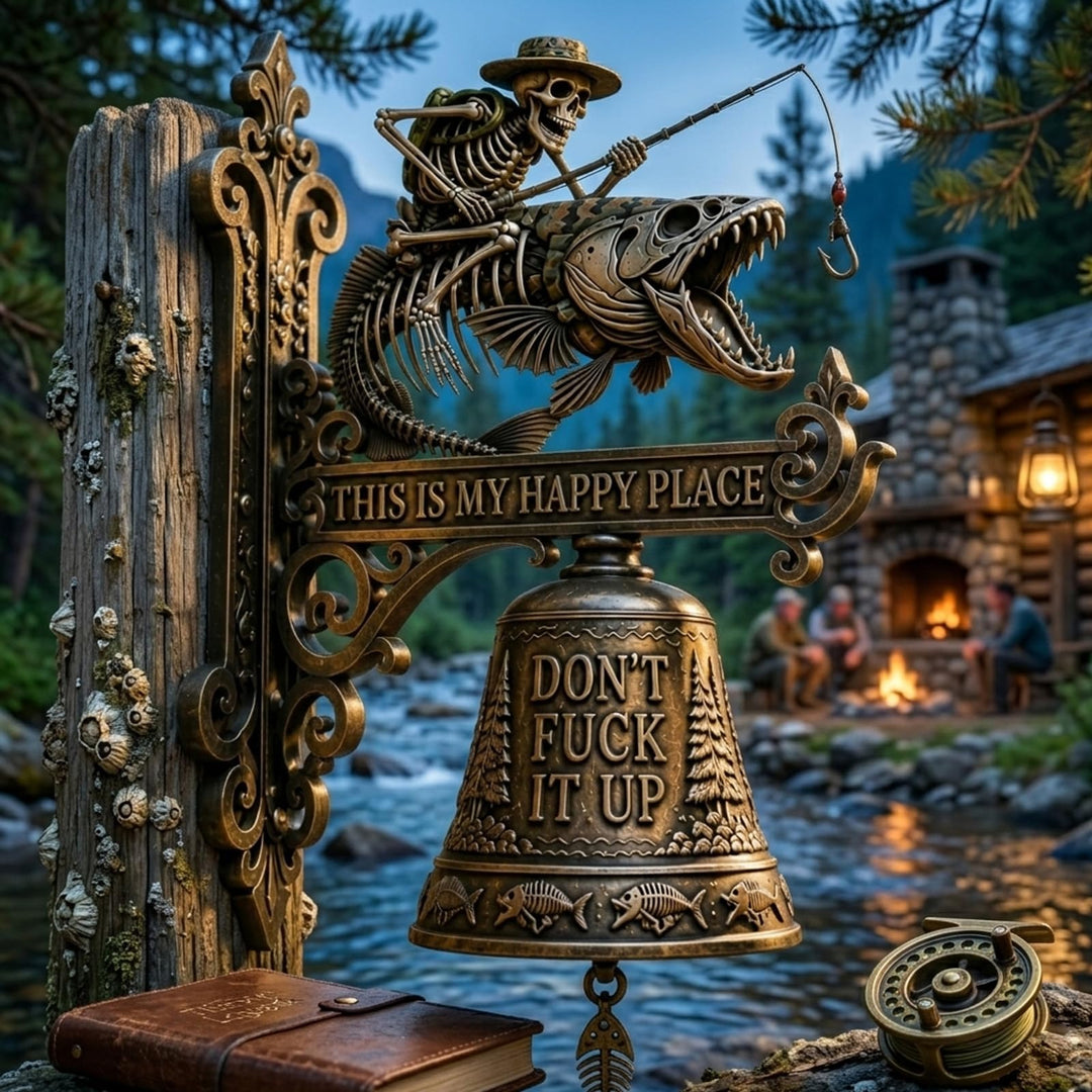 Skeleton Fisherman Wall Plaque – "This Is My Happy Place" Outdoor Decor