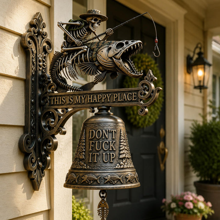 Skeleton Fisherman Wall Plaque – "This Is My Happy Place" Outdoor Decor