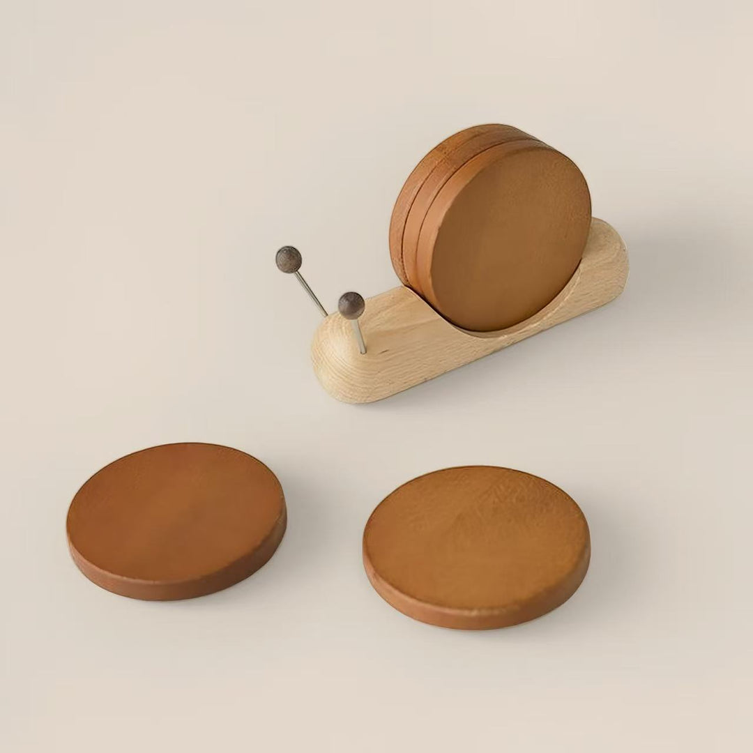 Snail Shape - Solid Wood Coaster Set