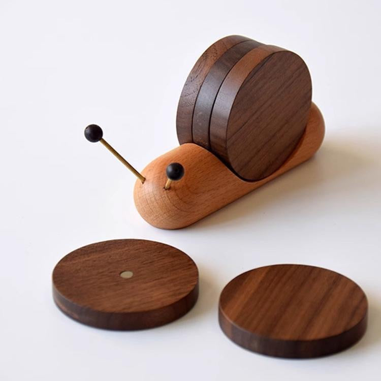 Snail Shape - Solid Wood Coaster Set