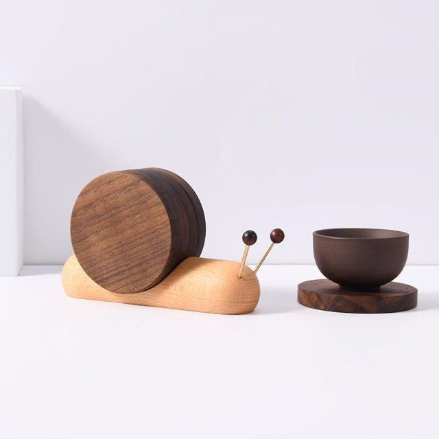 Snail Shape - Solid Wood Coaster Set