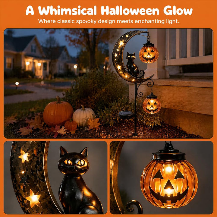 Halloween Black Cat Moon Solar Stake Light