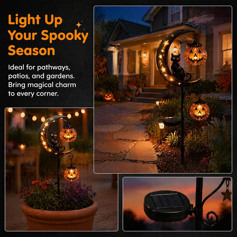Halloween Black Cat Moon Solar Stake Light