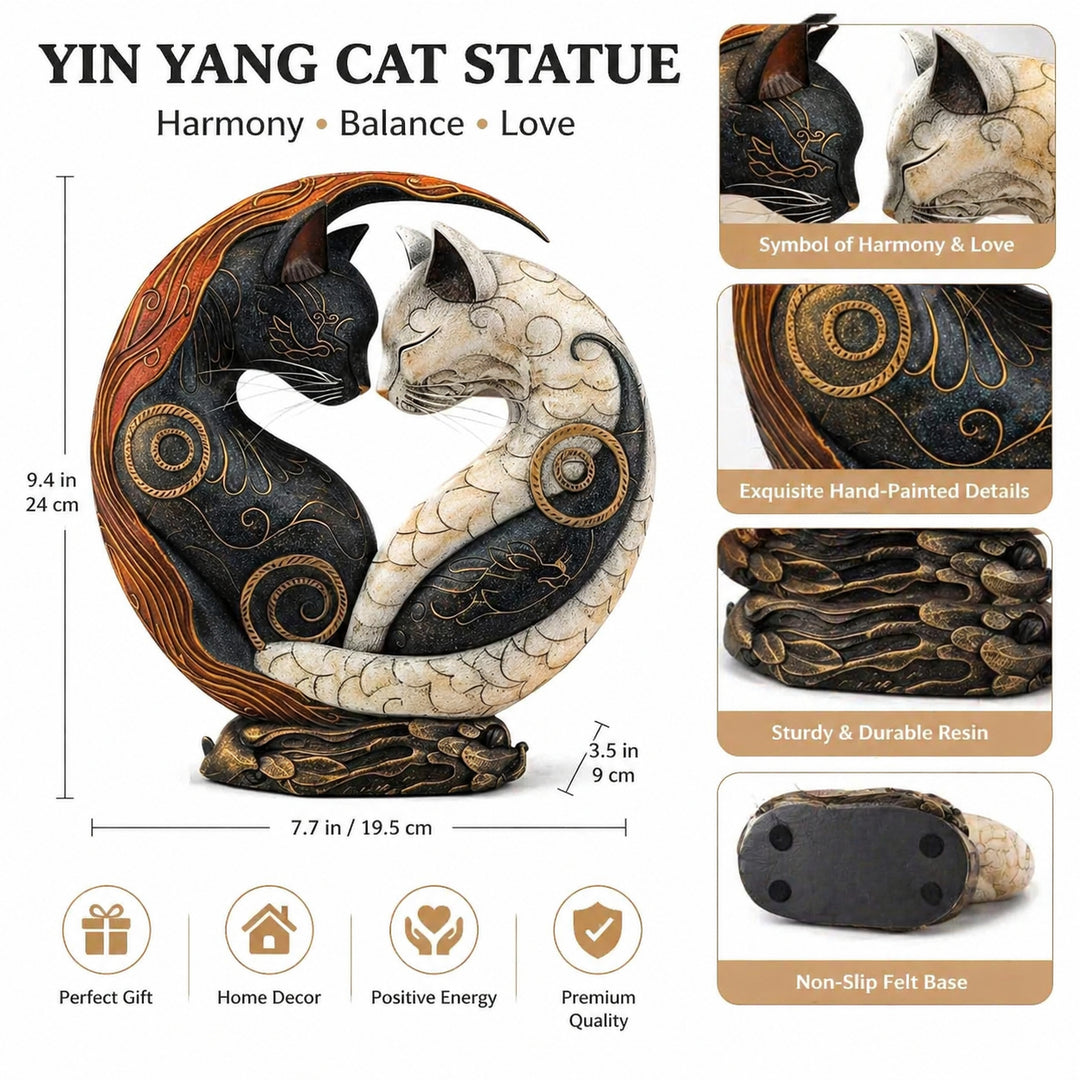 Black and White Cat Yin-Yang Art Desktop Ornament