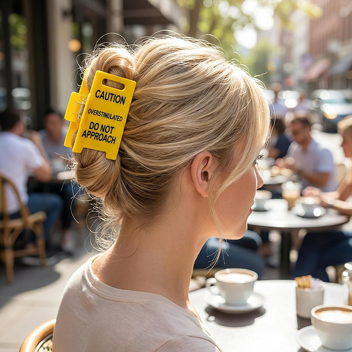 "Overstimulated" Warning Sign Novelty Hair Clip