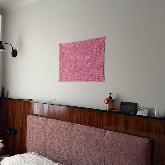 Pink Funny Slogan Crochet Wall Hanging
