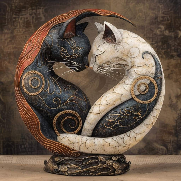 Black and White Cat Yin-Yang Art Desktop Ornament