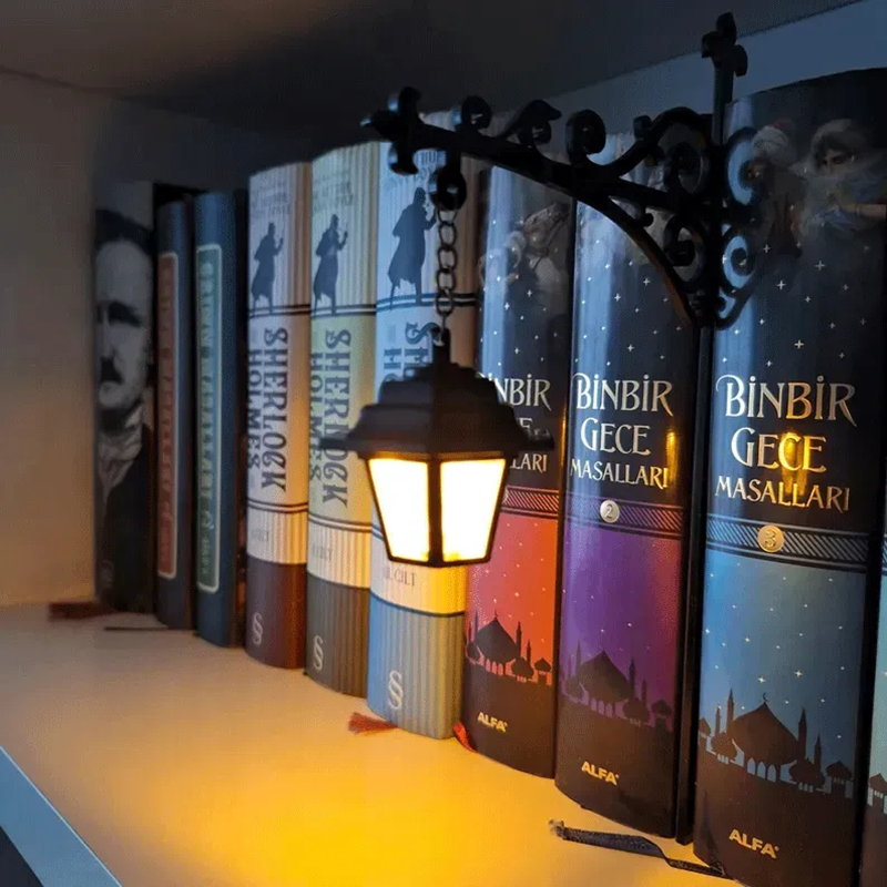 Decorative bookshelf lighting lanterns