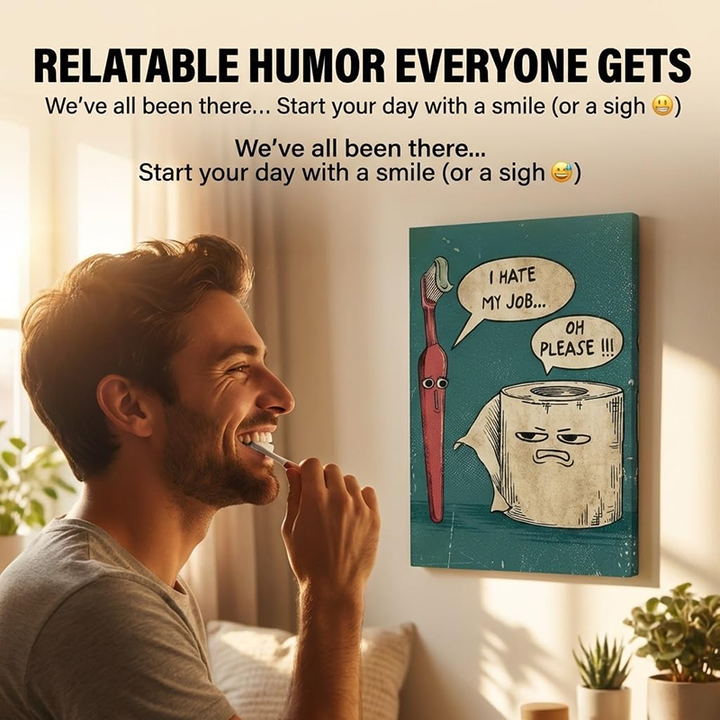 Humorous Vintage-Style Wall Art: Toothbrush &amp; Toilet Paper Design