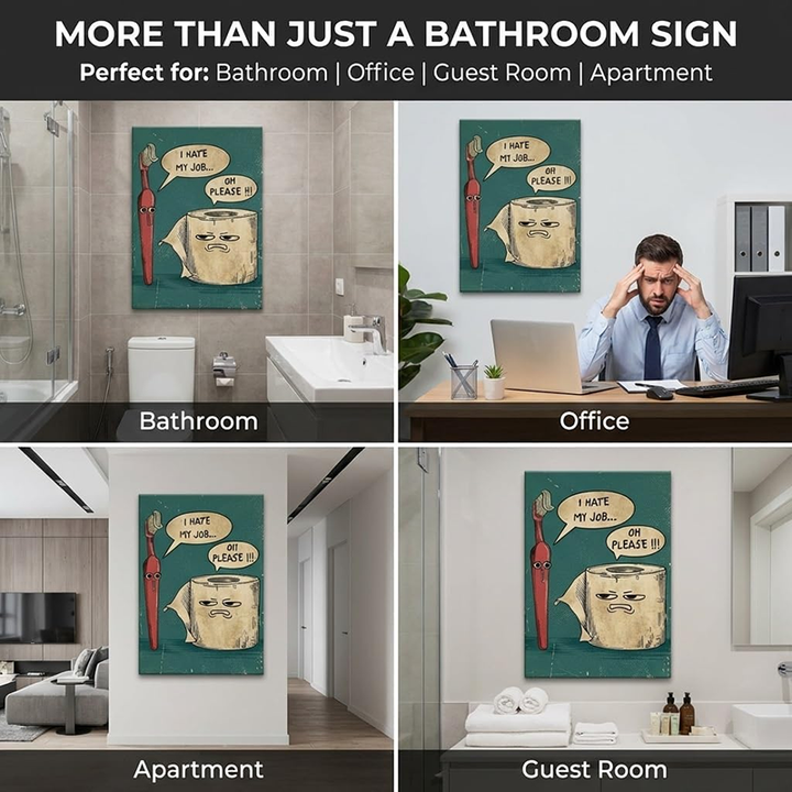 Humorous Vintage-Style Wall Art: Toothbrush &amp; Toilet Paper Design