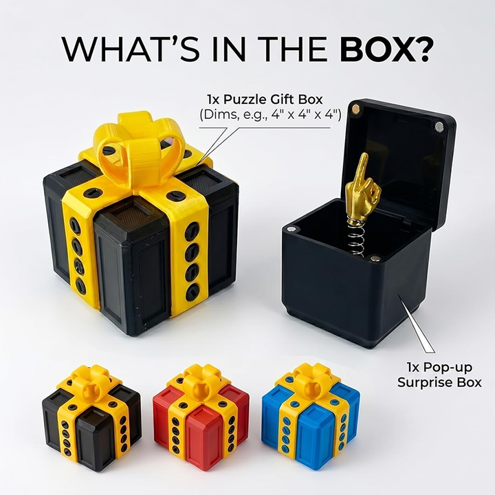 Annoying gift box with a pop-up middle finger