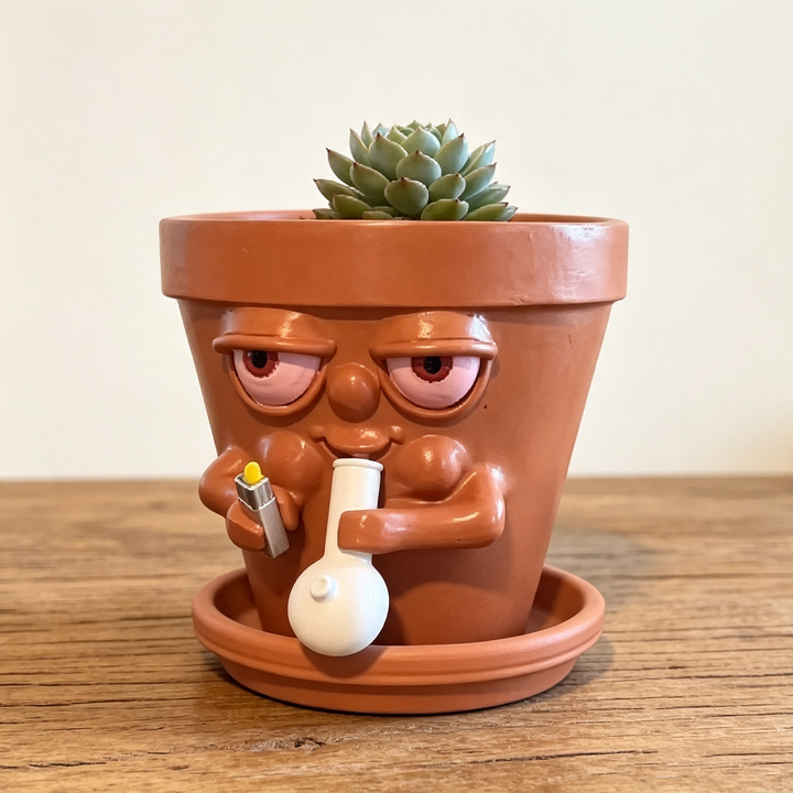 Funny Stoner‑Face Resin Flower Pot