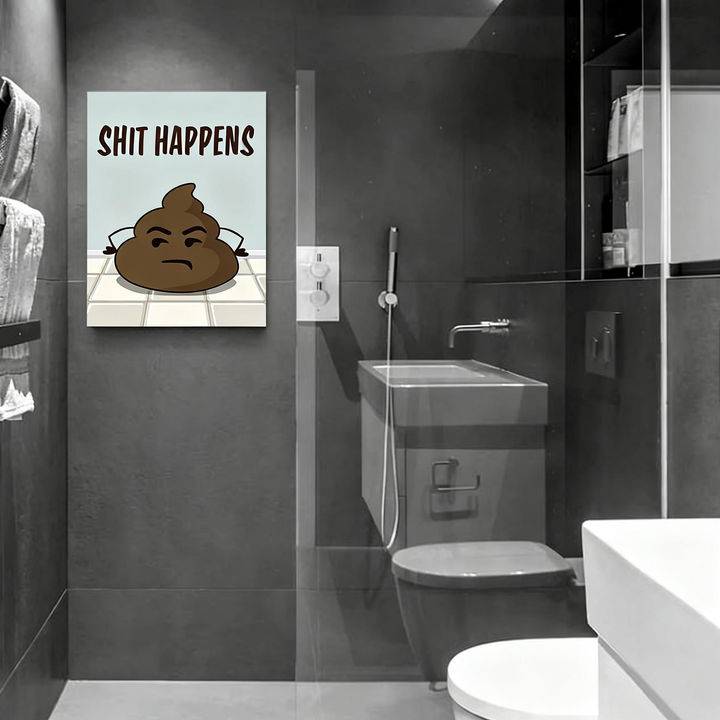 Fun bathroom wall art—"Grumpy Poop: Shit Happens (With Attitude)"
