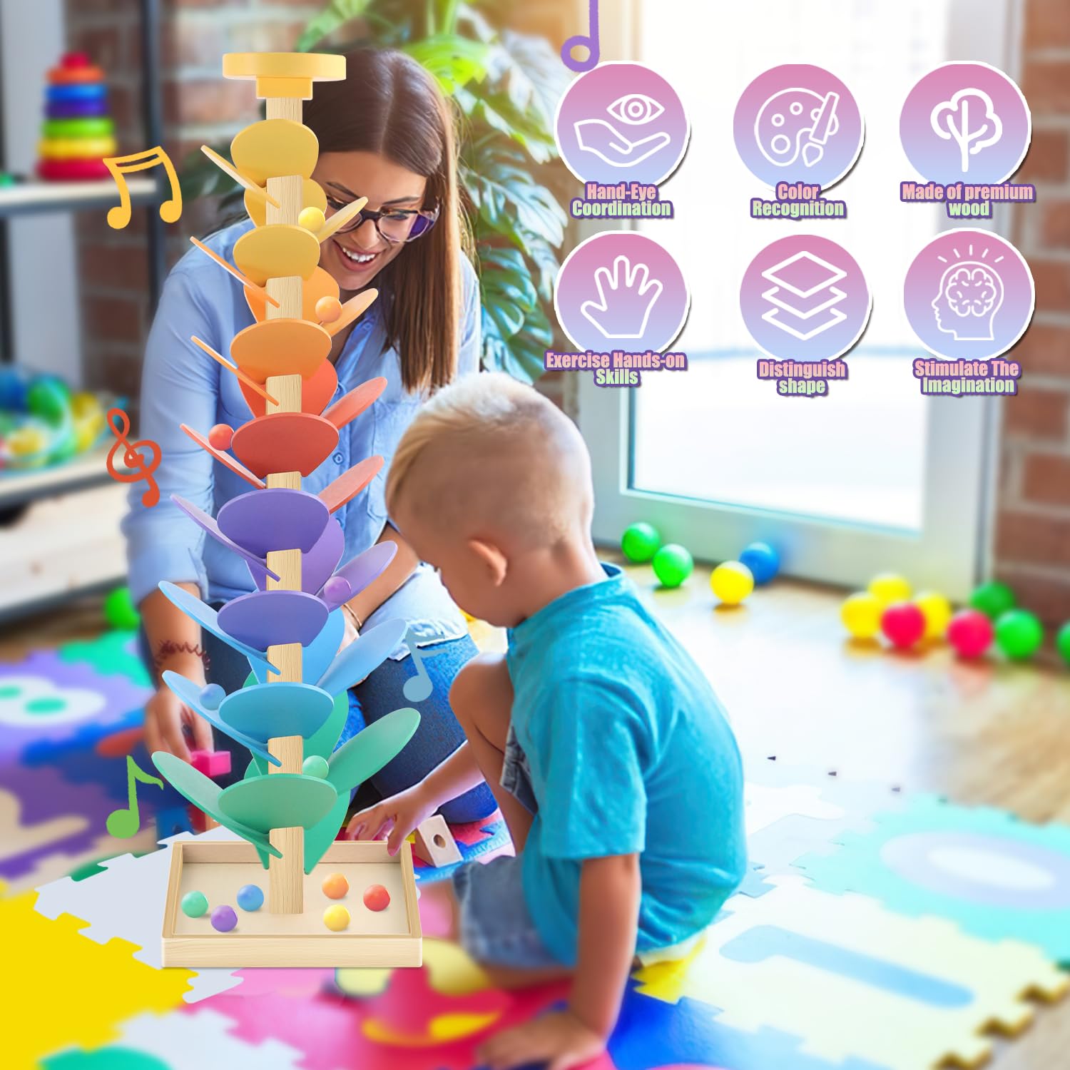 Wooden Marble Run Music Tree